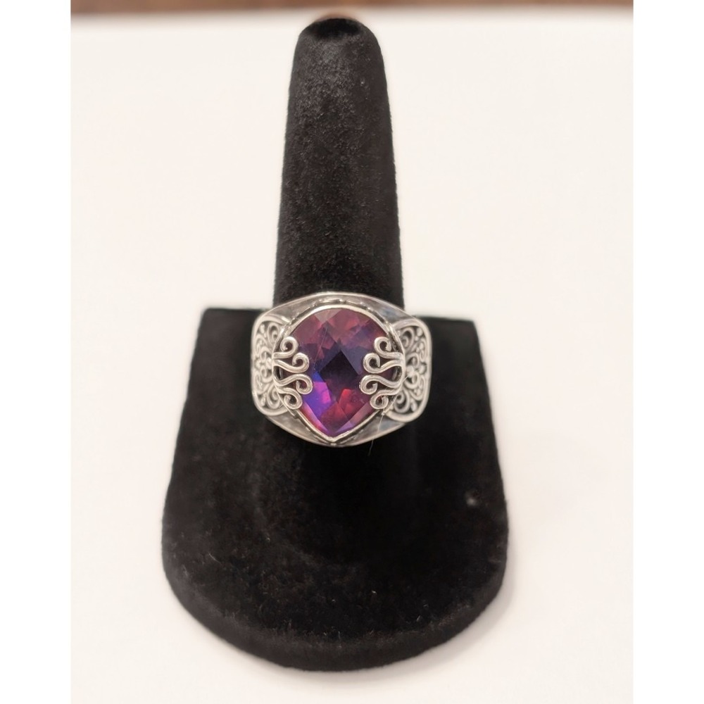 Sarda Bali Sterling Silver 925 Pear Shaped Pink Purple Quartz Filigree Ring 7 - Picture 7 of 11